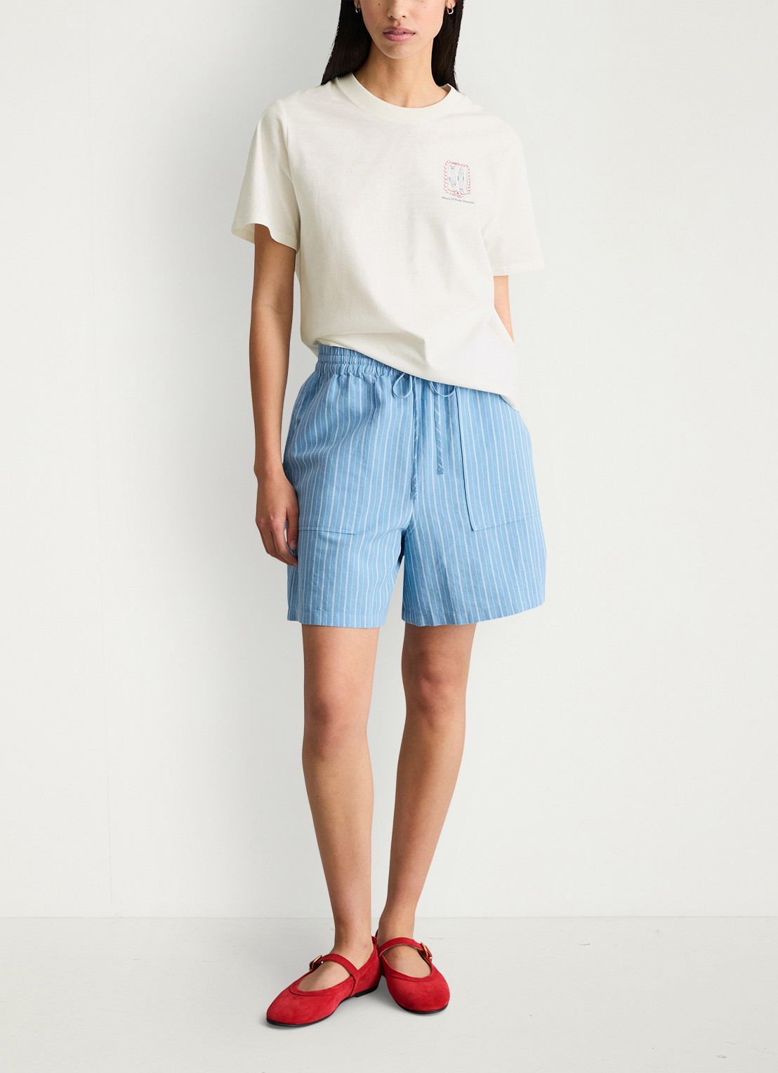 Marc O'Polo Denim T-shirt met logo - voorkant 3 silky white-1183 / wit