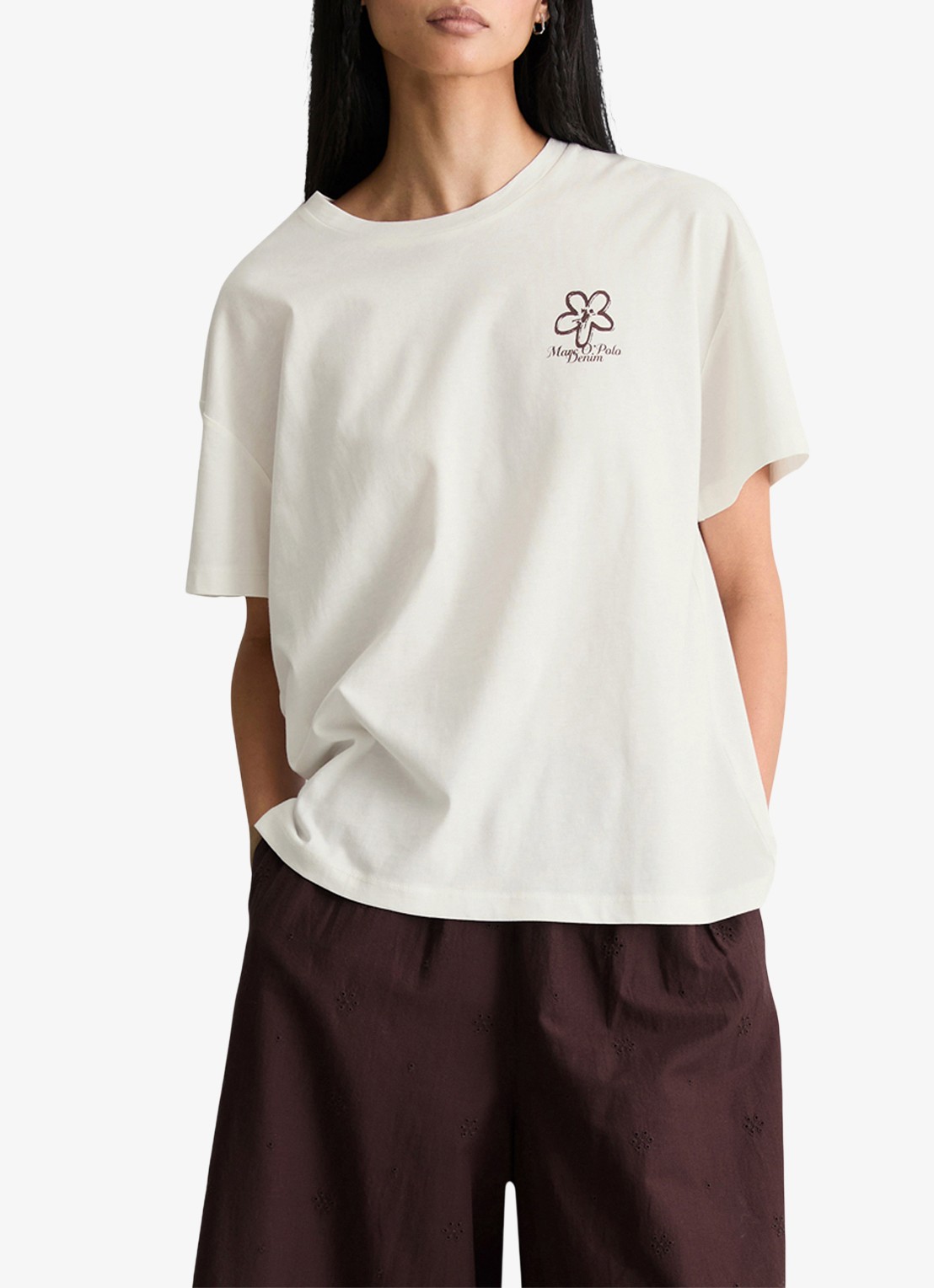 Marc O'Polo Denim T-shirt met logo - detail 3 silky white-1183 / wit