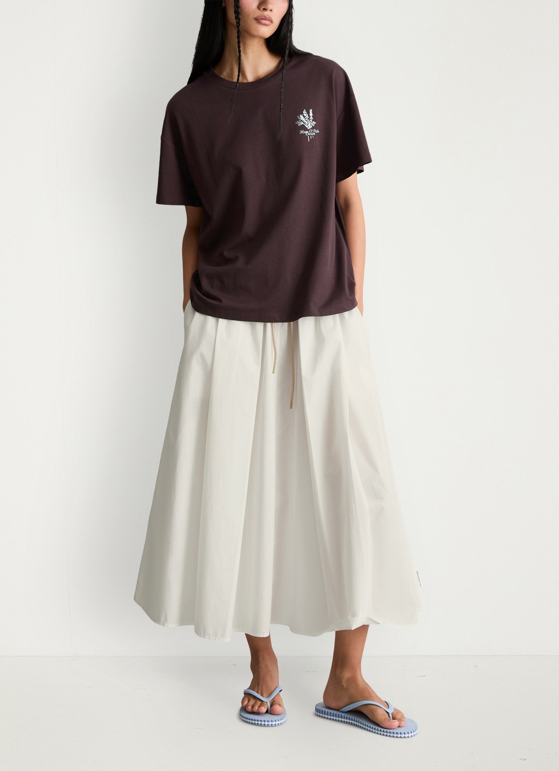 Marc O'Polo Denim T-shirt met logo - voorkant 5 burnt aubergine-6929 / paars