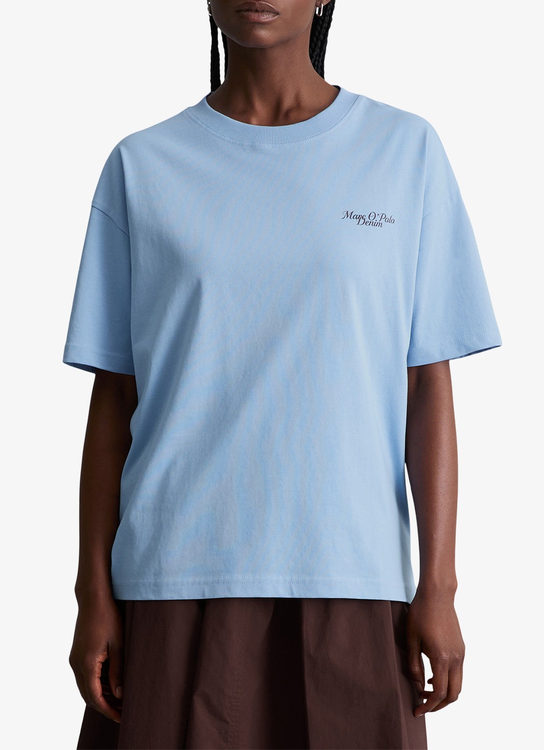 Marc O'Polo Denim T-shirt met logo - detail 3 medium blue 4840-4840 / blauw