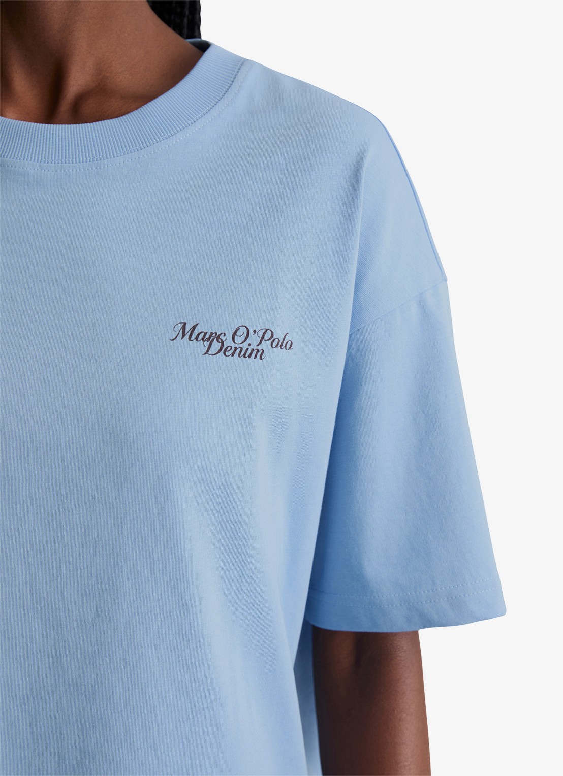 Marc O'Polo Denim T-shirt met logo - detail 4 medium blue 4840-4840 / blauw