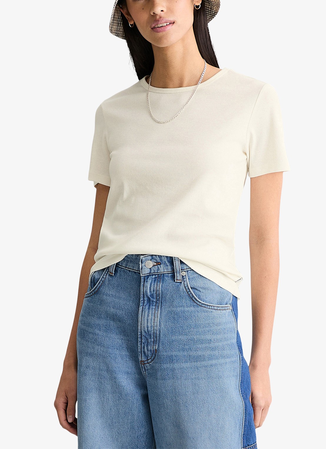 Marc O'Polo Denim T-shirt met ronde hals - detail 4 creme