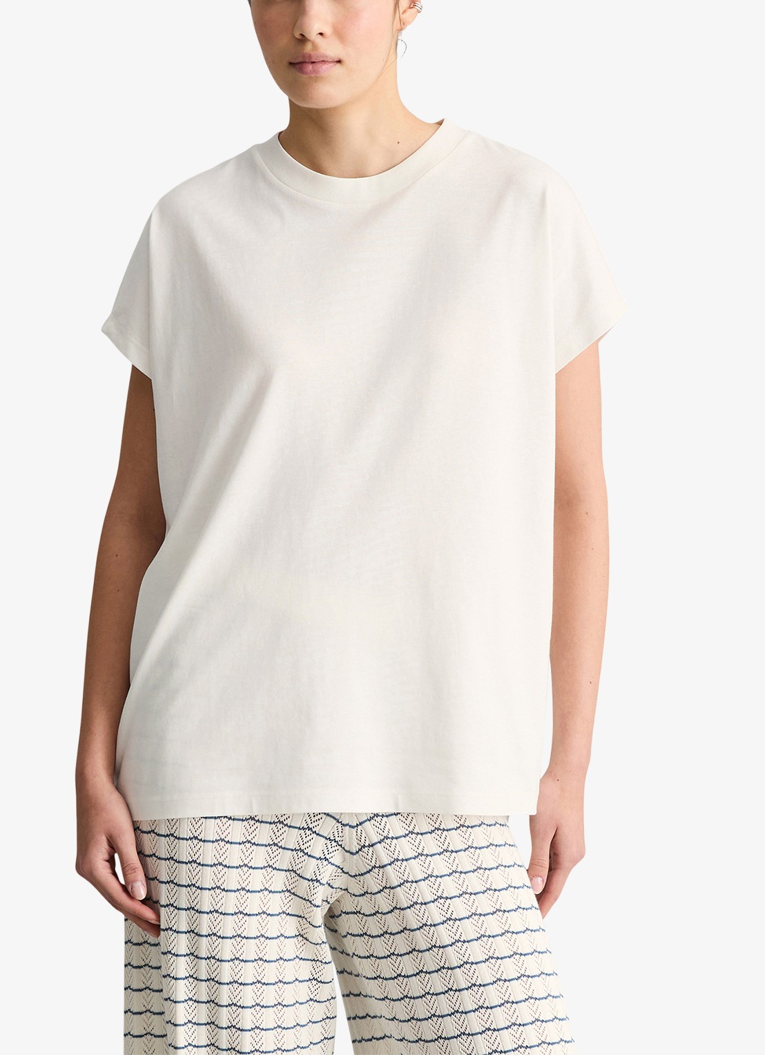 Marc O'Polo Denim T-shirt met ronde hals - detail 4 silky white-1183 / wit