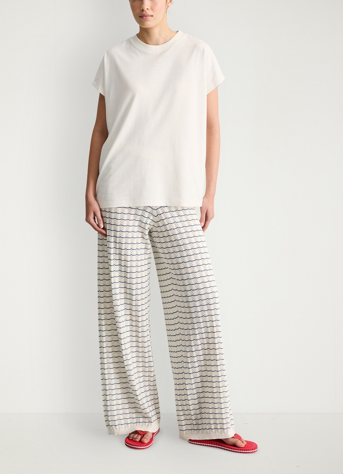 Marc O'Polo Denim T-shirt met ronde hals - voorkant 3 silky white-1183 / wit