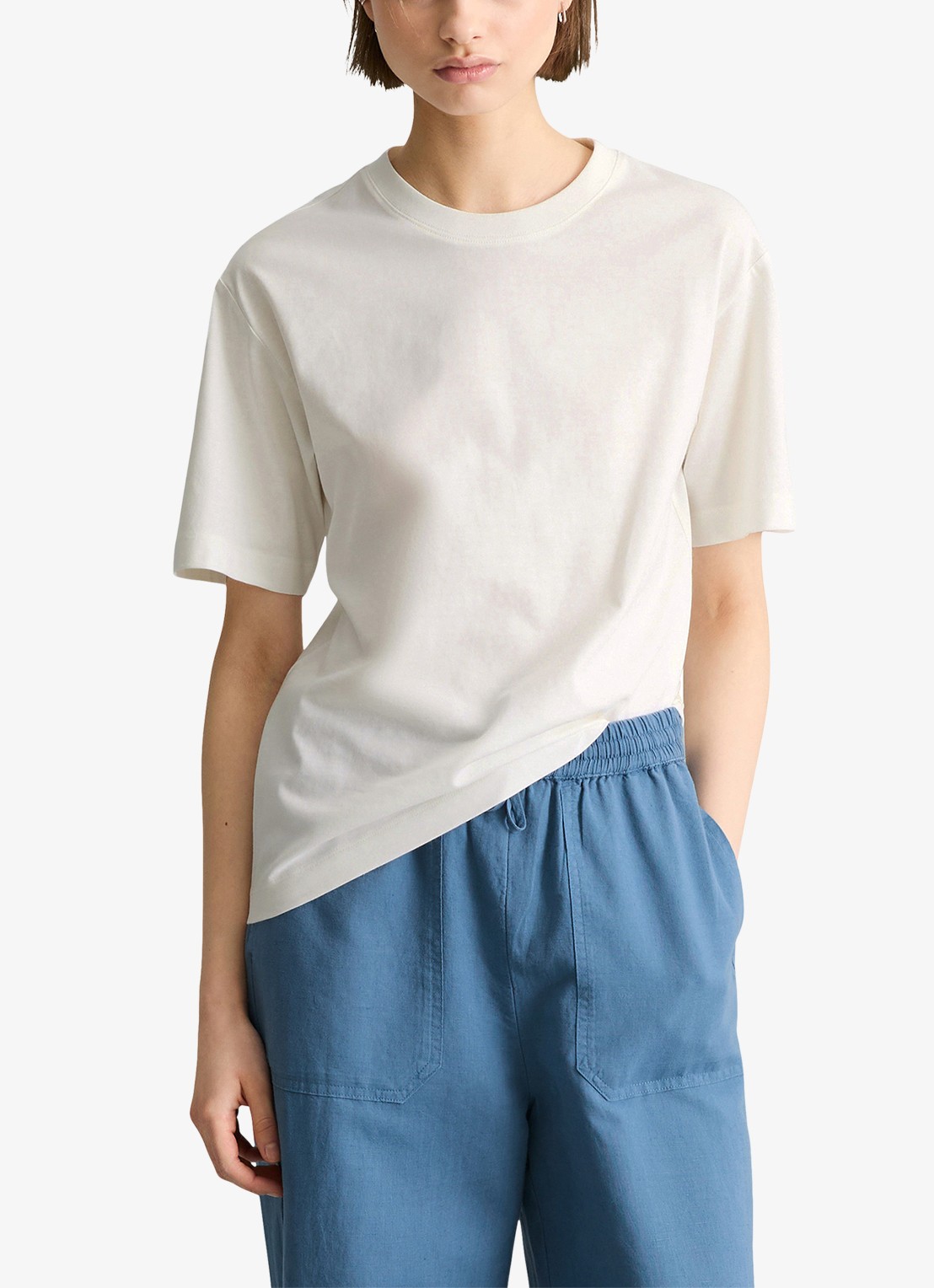 Marc O'Polo Denim T-shirt met ronde hals - detail 4 silky white-1183 / wit