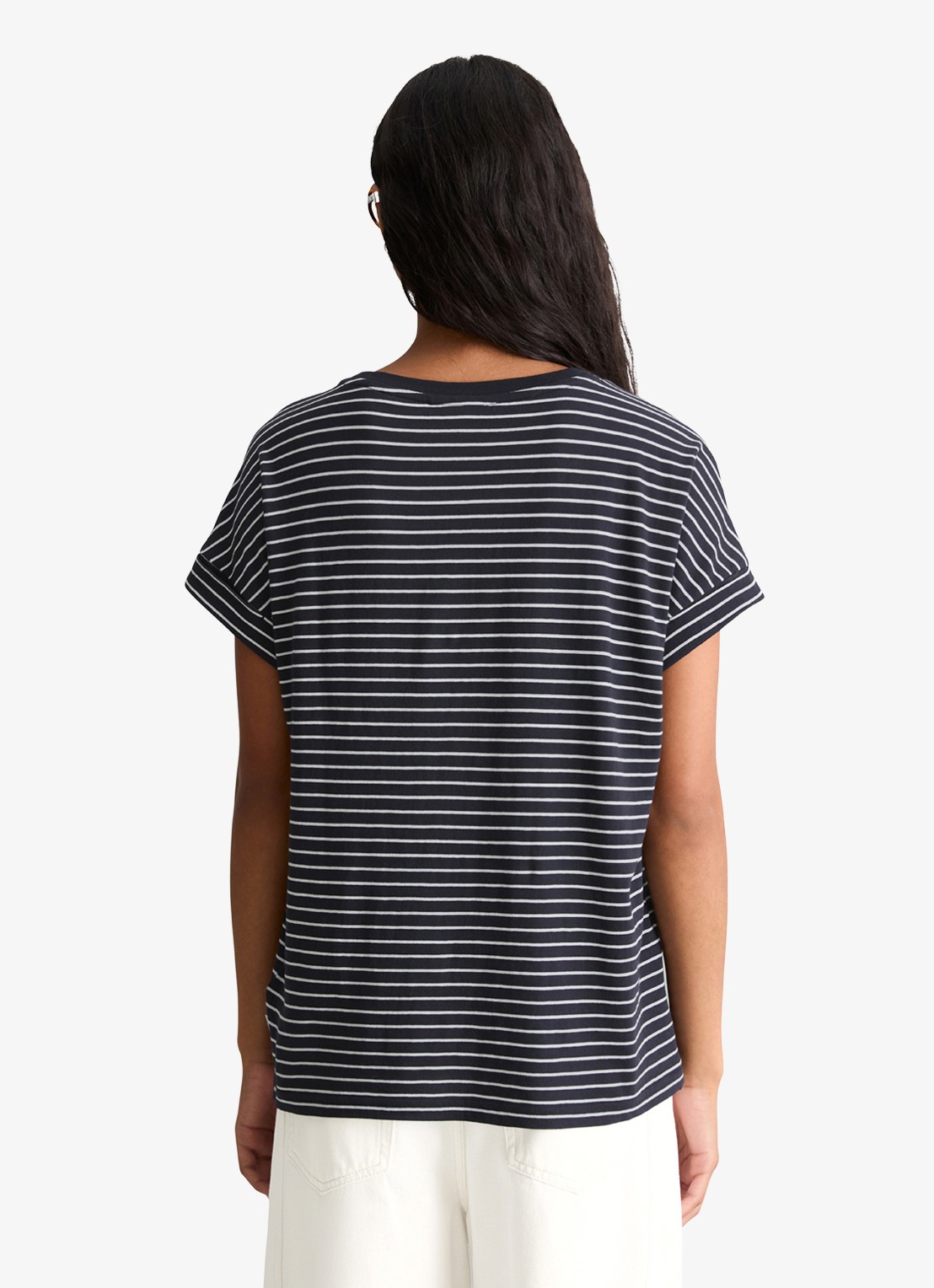 Marc O'Polo Denim T-shirt met streepprint en ronde hals - achterkant 5 dark blue/4443
