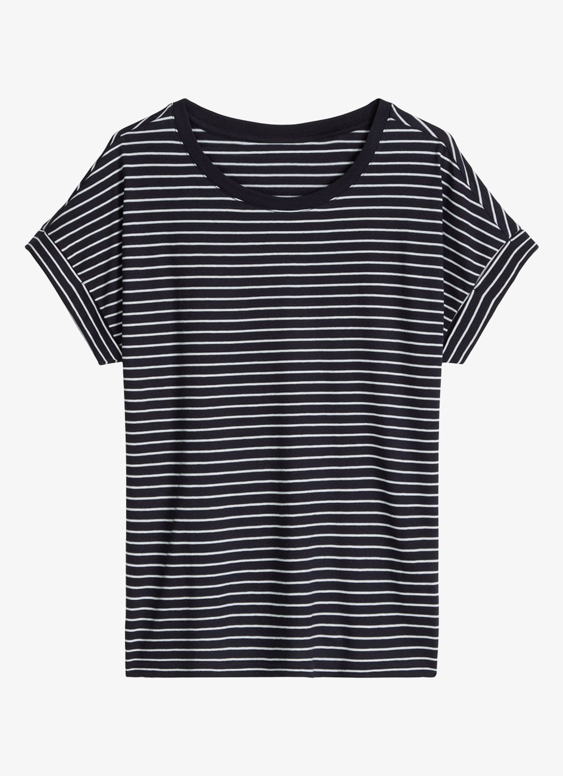 Marc O'Polo Denim T-shirt met streepprint en ronde hals - voorkant 3 dark blue/4443