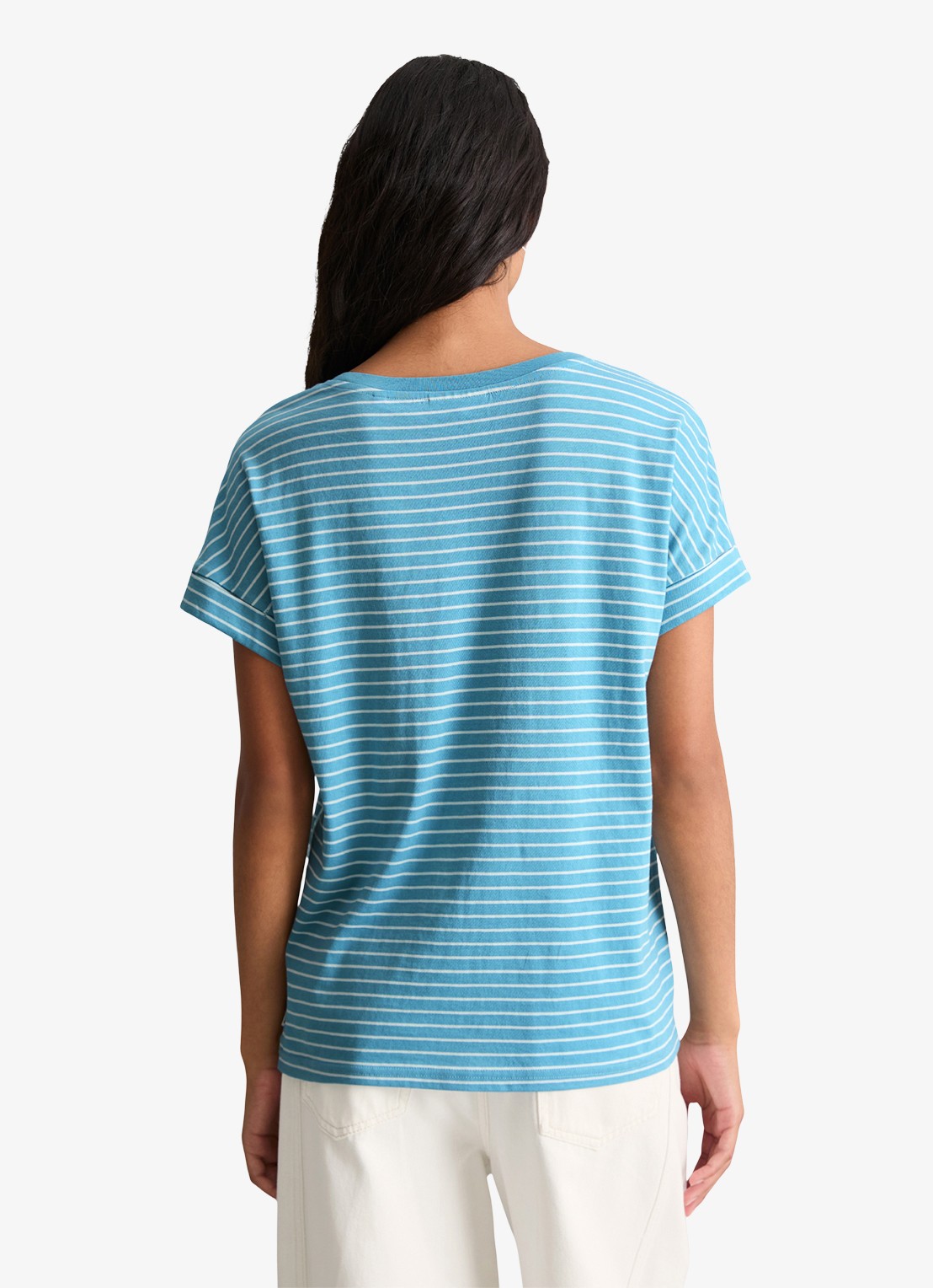 Marc O'Polo Denim T-shirt met streepprint en ronde hals - achterkant light blue/5700