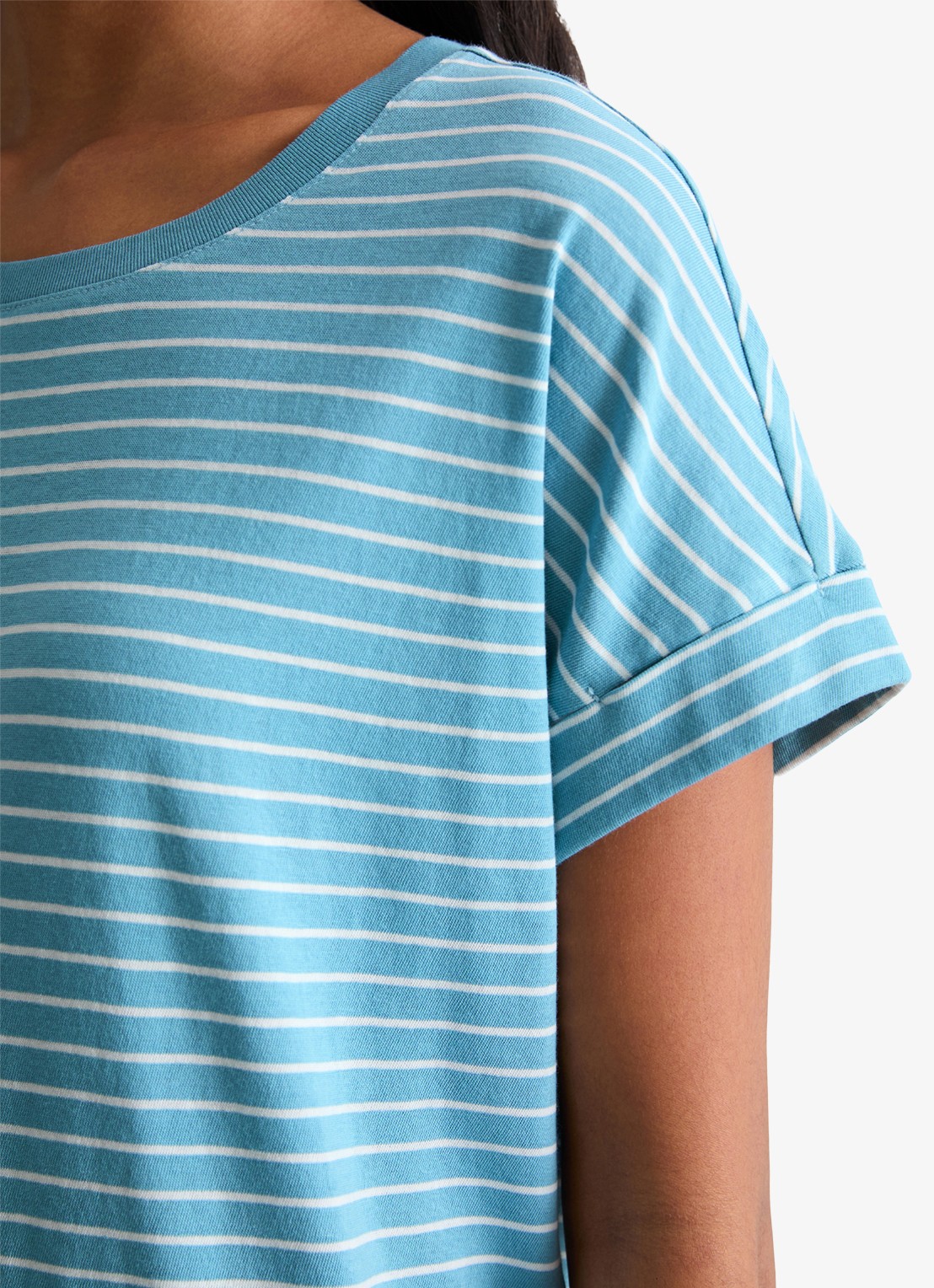 Marc O'Polo Denim T-shirt met streepprint en ronde hals - detail 5 light blue/5700