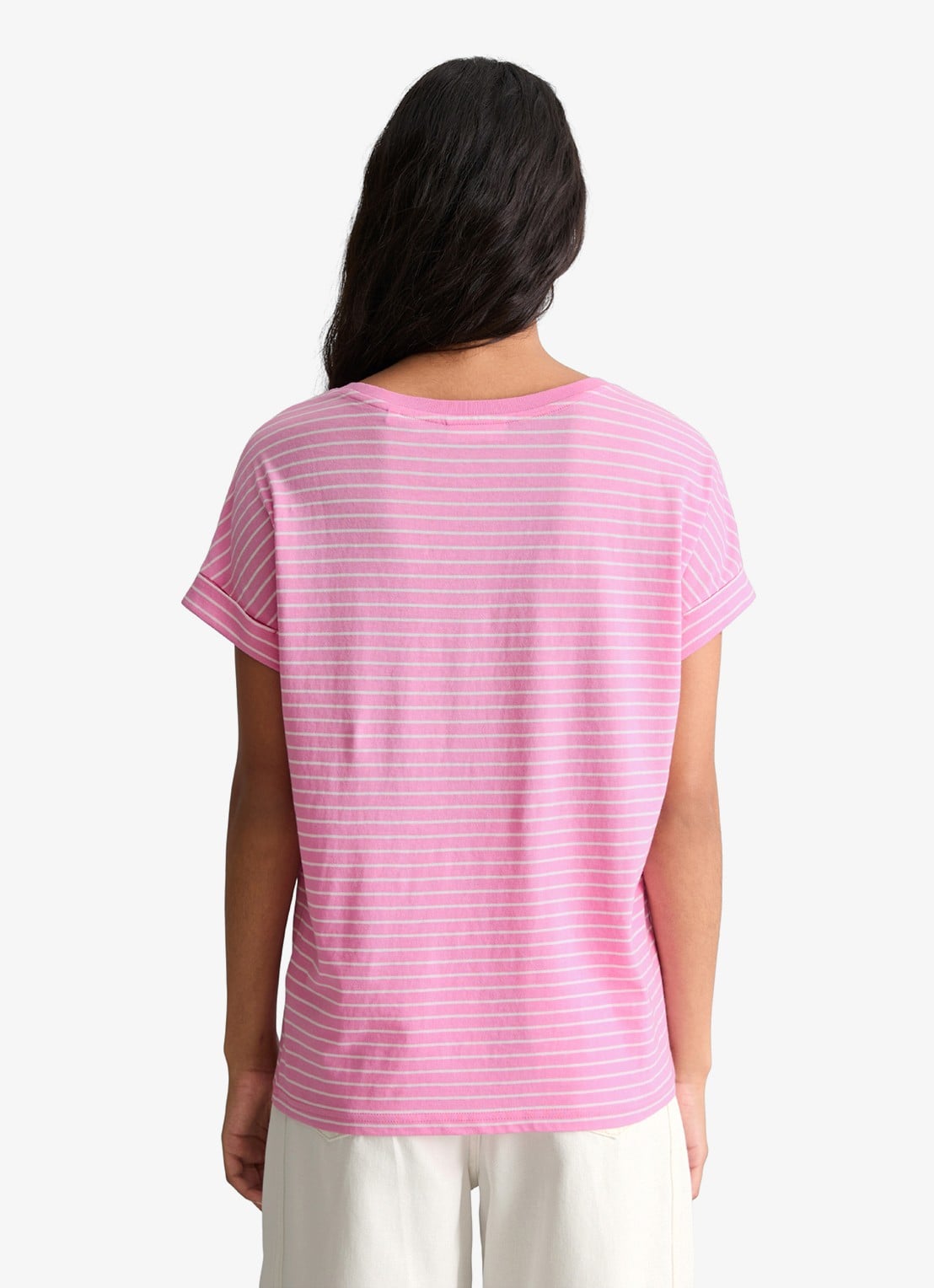 Marc O'Polo Denim T-shirt met streepprint en ronde hals - achterkant 5 light pink/8375