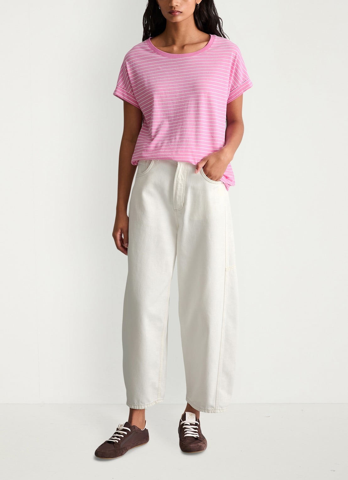 Marc O'Polo Denim T-shirt met streepprint en ronde hals - voorkant 4 light pink/8375