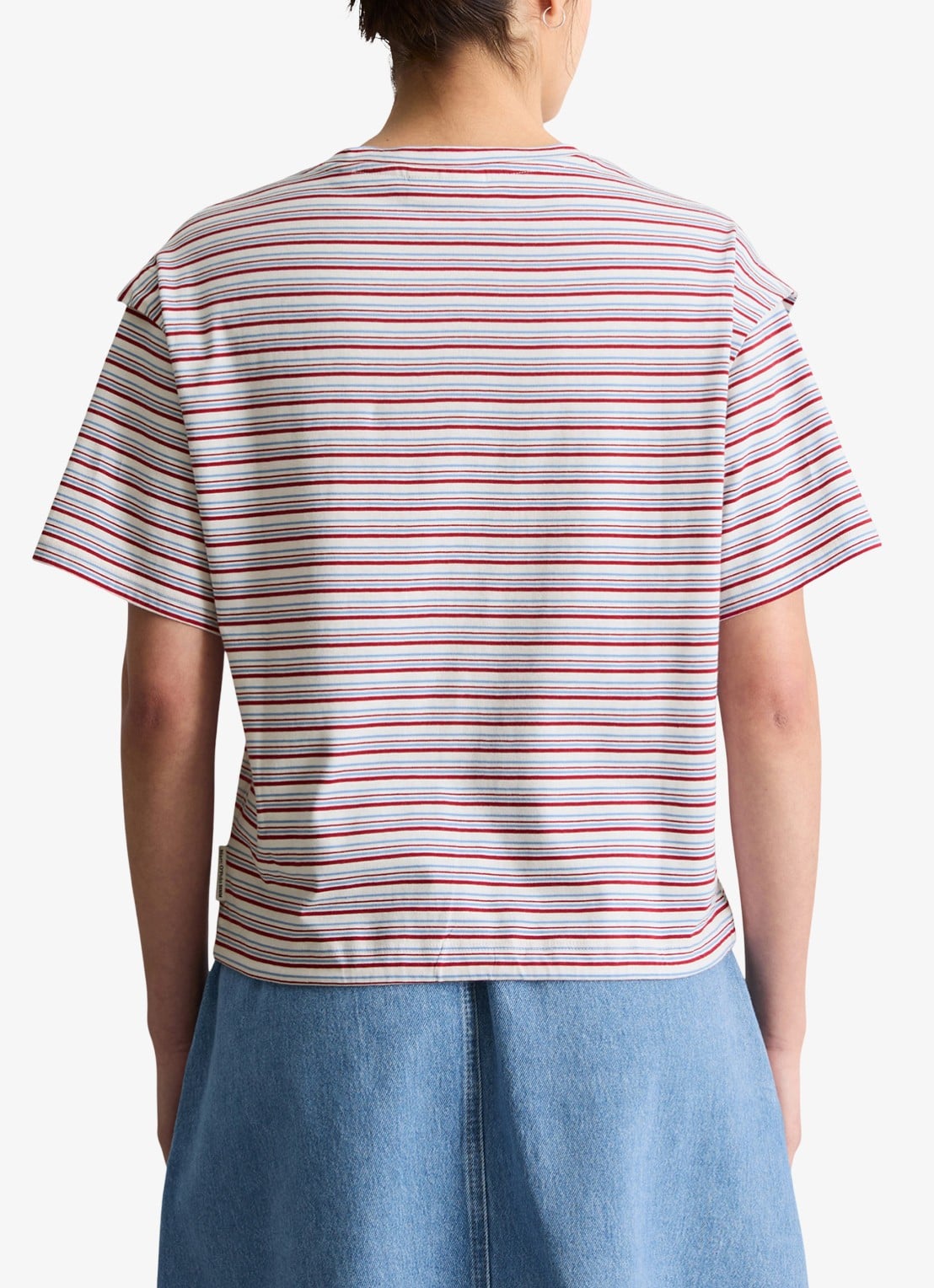 Marc O'Polo Denim T-shirt met streepprint en trekkoord - achterkant 3 white 01-0215 / rood