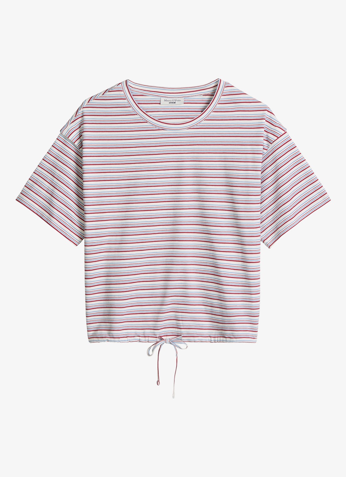 Marc O'Polo Denim T-shirt met streepprint en trekkoord - voorkant white 01-0215 / rood
