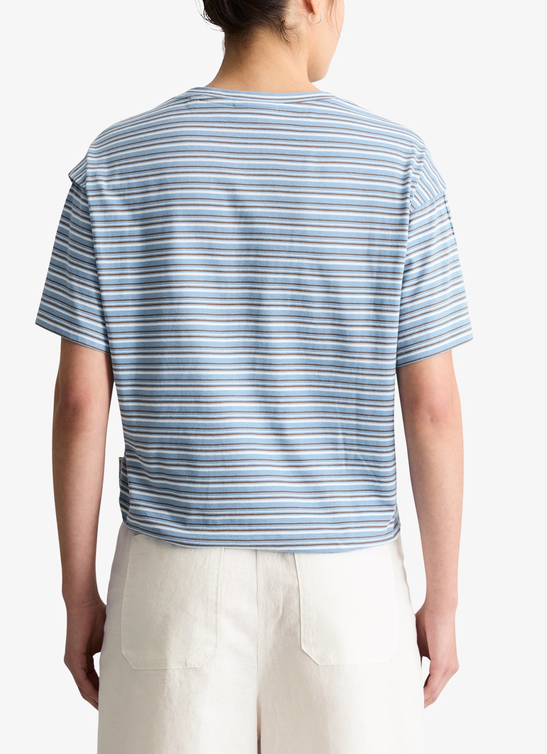 Marc O'Polo Denim T-shirt met streepprint en trekkoord - achterkant light blue 06-5704 / blauw