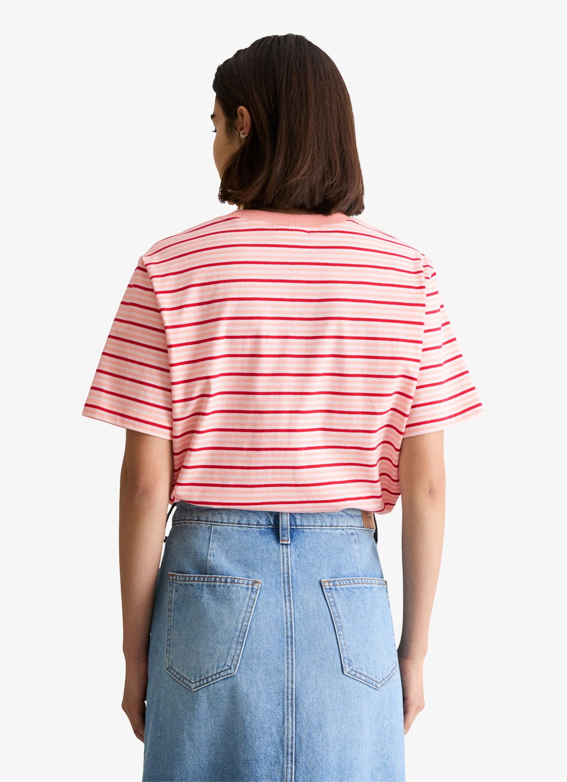 Marc O'Polo Denim T-shirt met streepprint  - achterkant 3 roze
