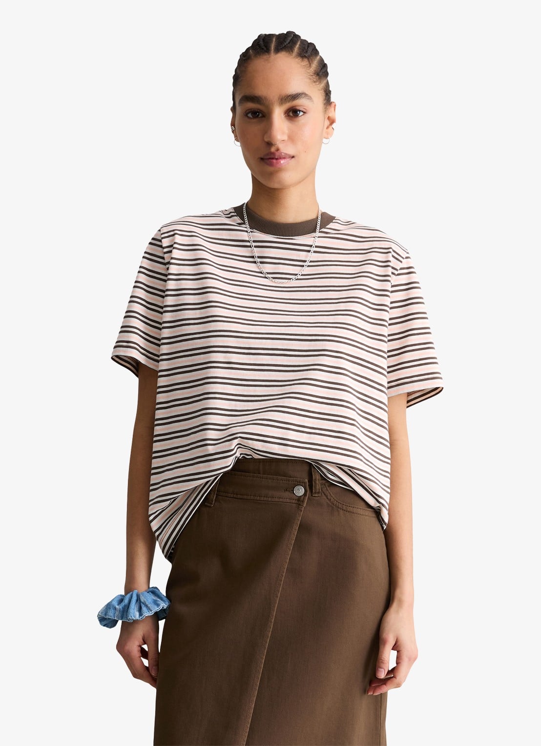 Marc O'Polo Denim T-shirt met streepprint  - detail 2 bruin