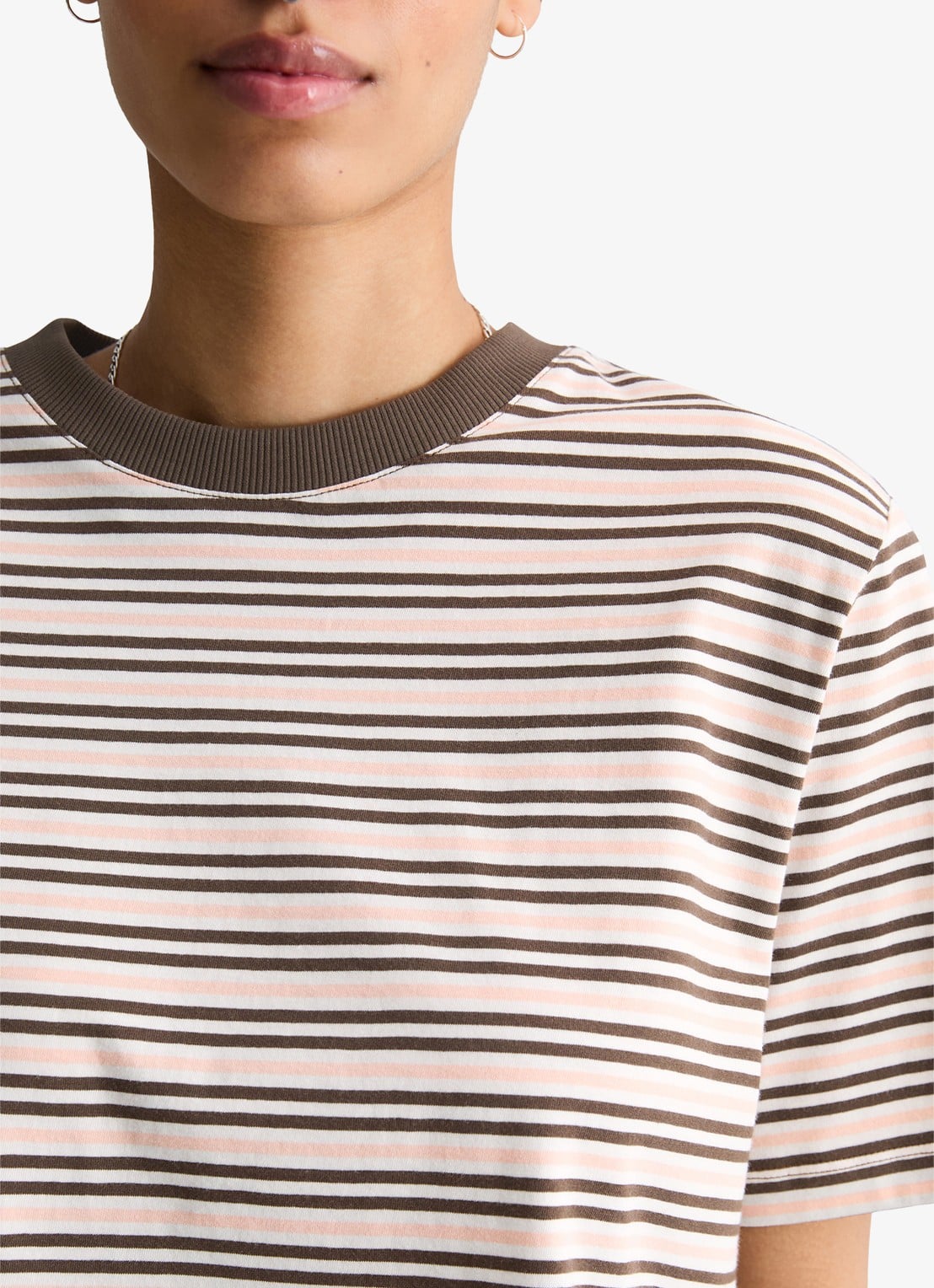 Marc O'Polo Denim T-shirt met streepprint  - detail 3 bruin