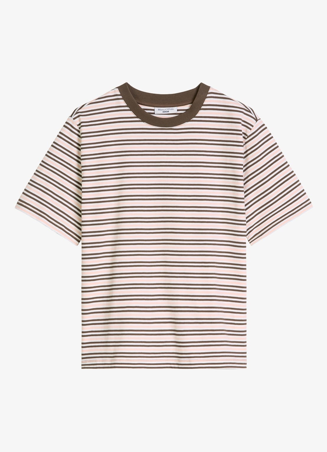 Marc O'Polo Denim T-shirt met streepprint  - voorkant 4 bruin