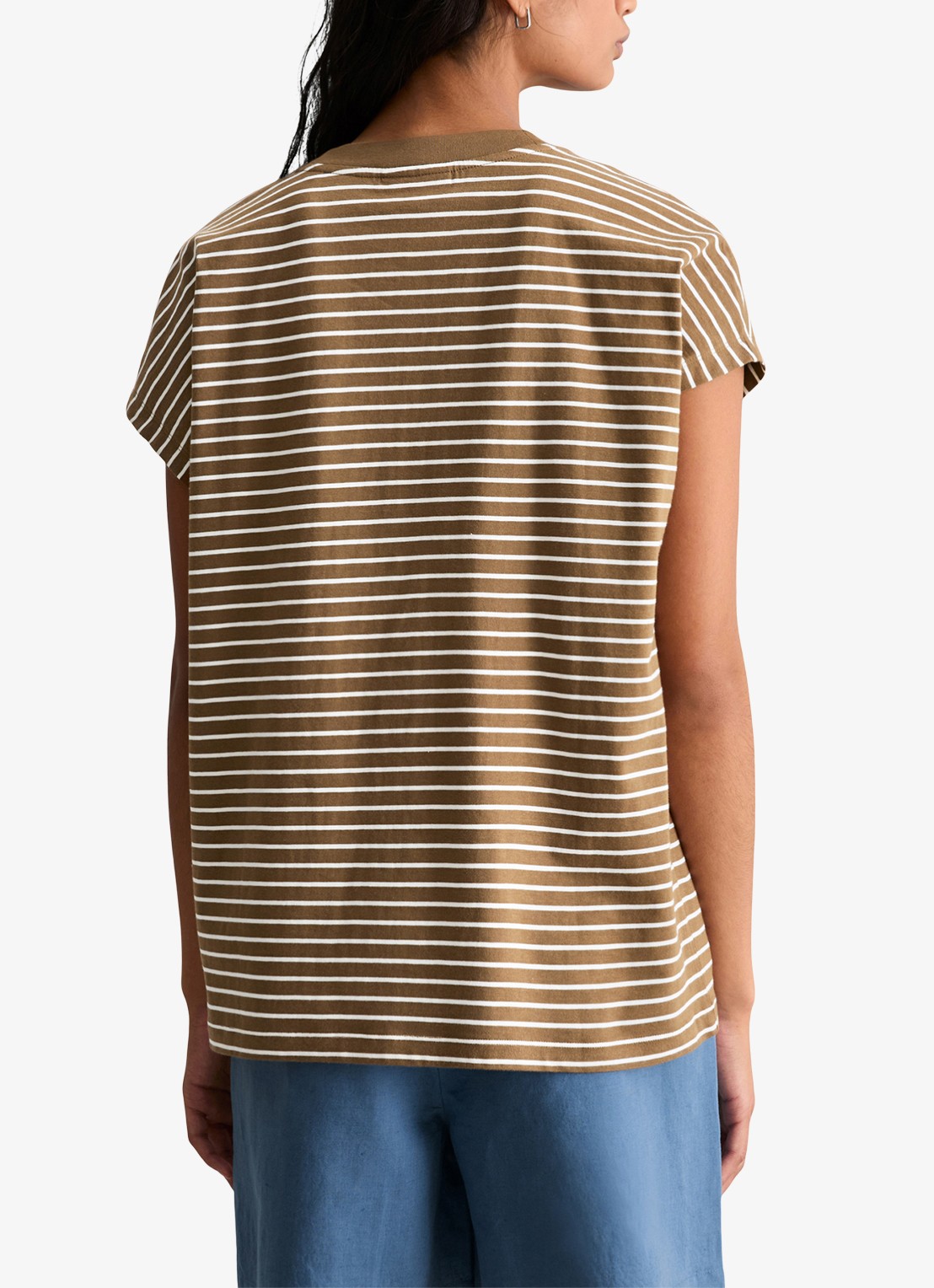 Marc O'Polo Denim T-shirt met streepprint - achterkant 3 medium brownmulti06-1842 / bruin