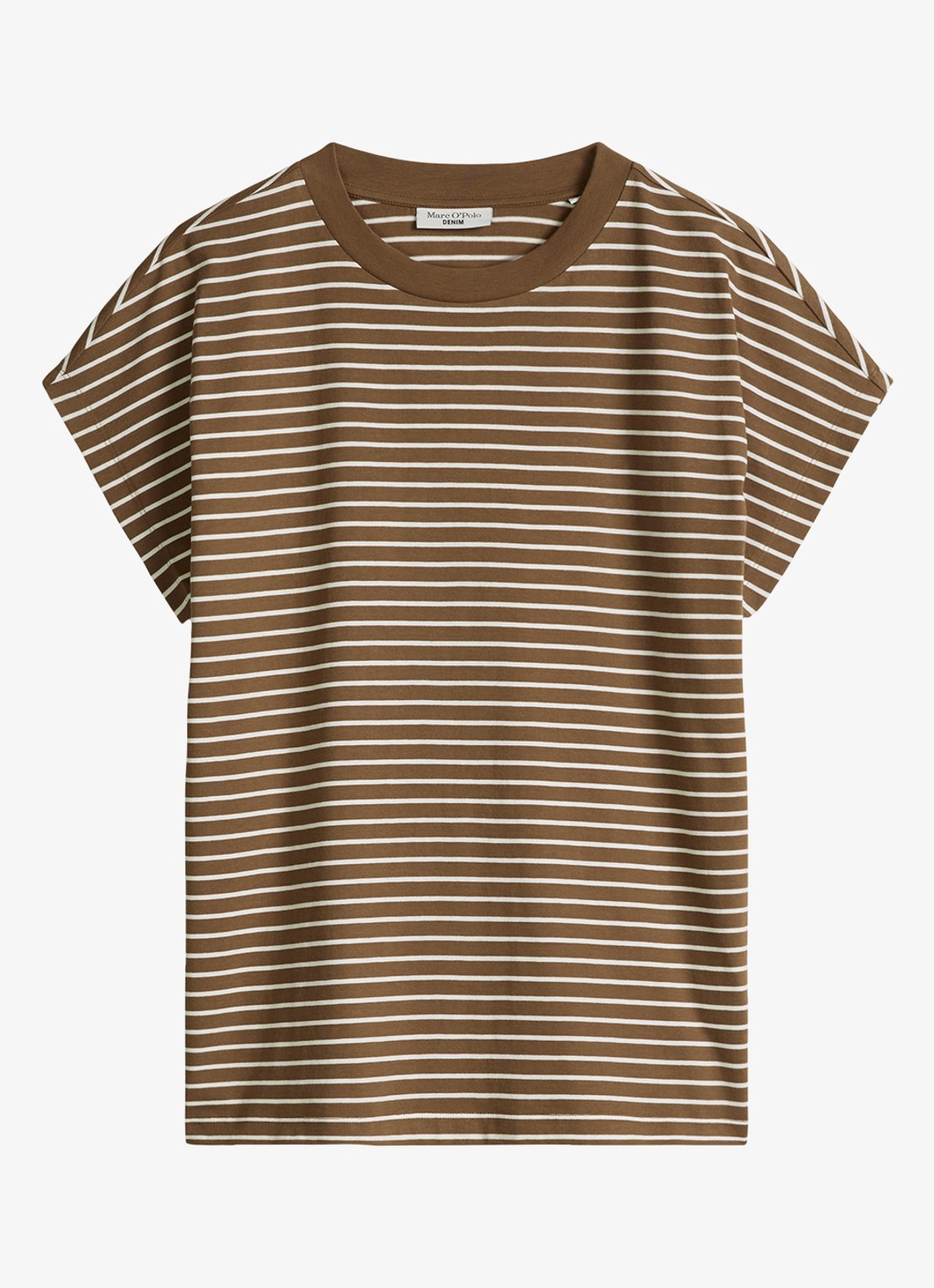 Marc O'Polo Denim T-shirt met streepprint - voorkant medium brownmulti06-1842 / bruin