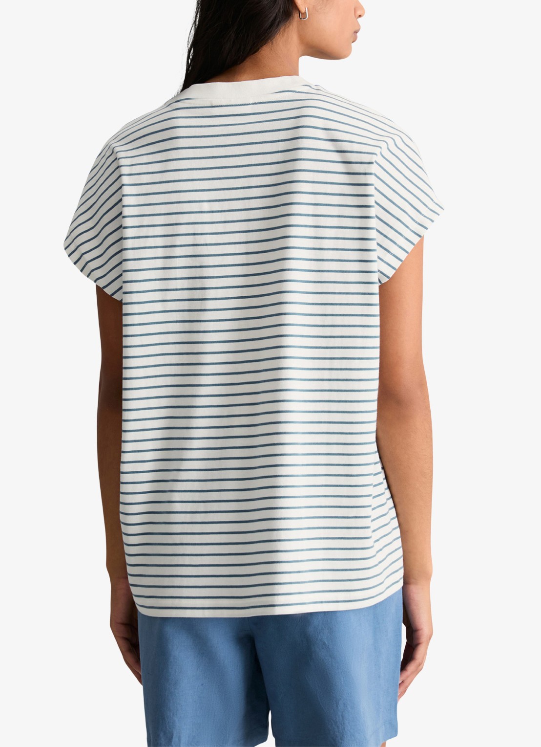 Marc O'Polo Denim T-shirt met streepprint - achterkant blauw