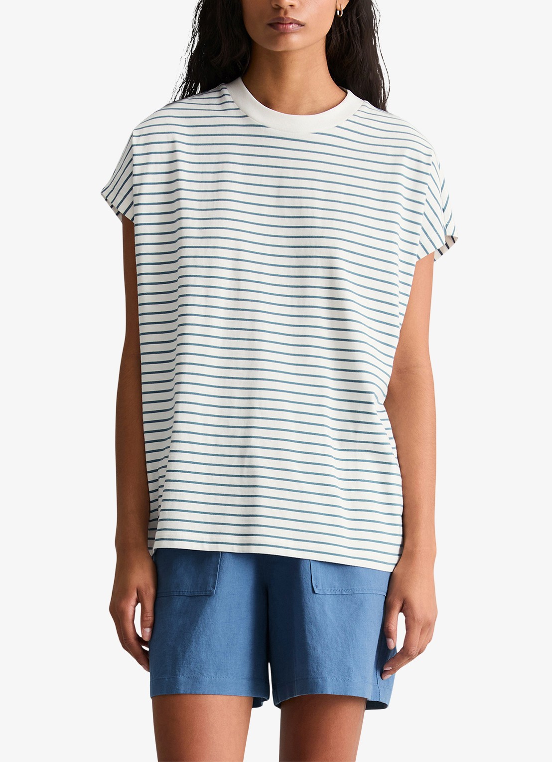 Marc O'Polo Denim T-shirt met streepprint - detail 4 blauw