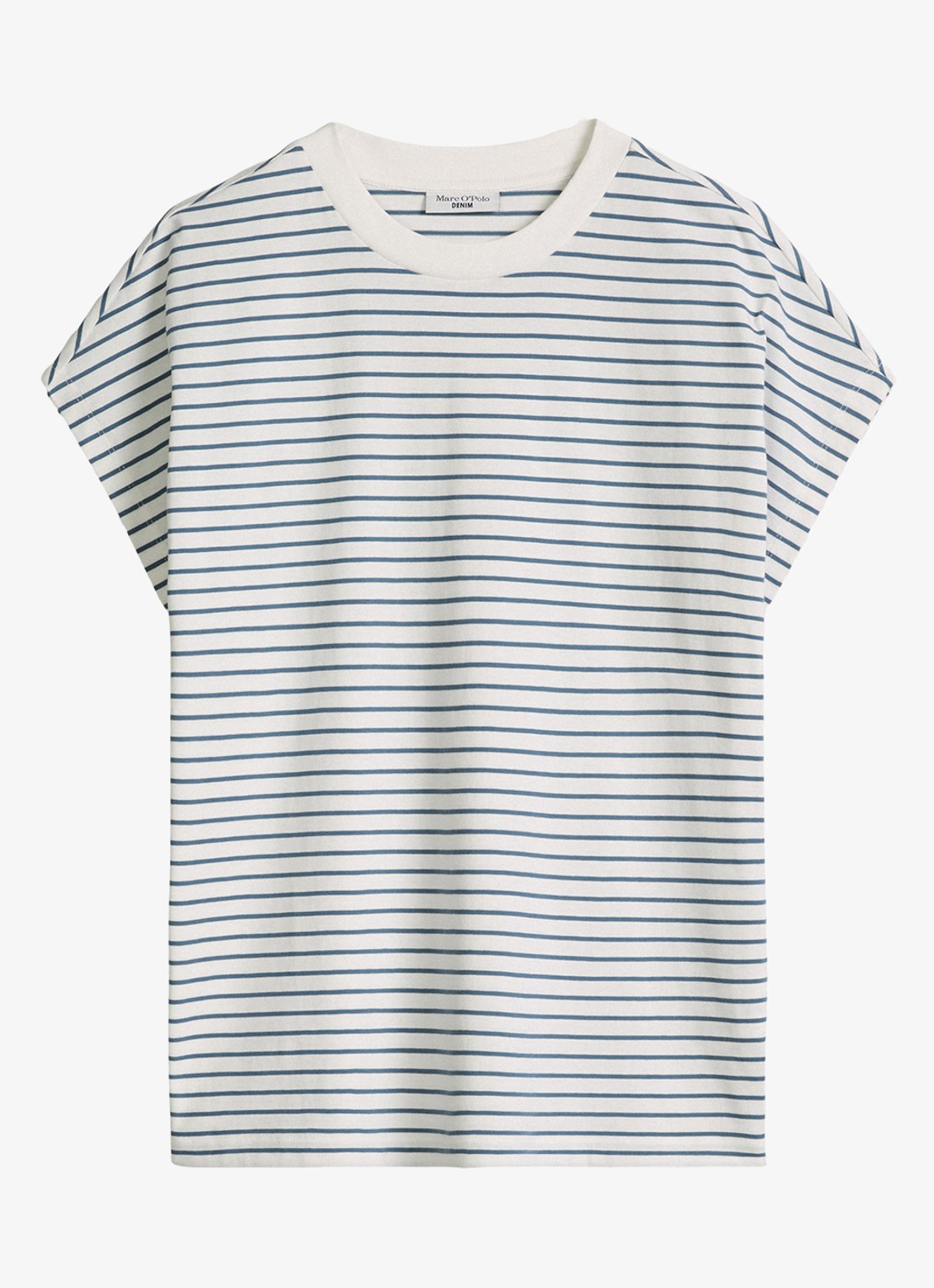 Marc O'Polo Denim T-shirt met streepprint - voorkant 2 blauw