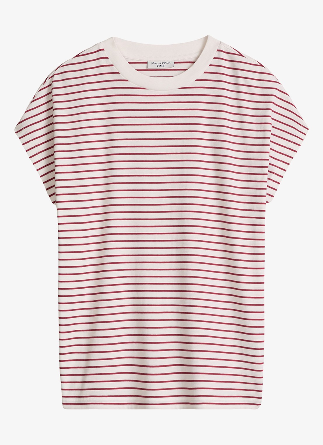 Marc O'Polo Denim T-shirt met streepprint - voorkant donkerrood