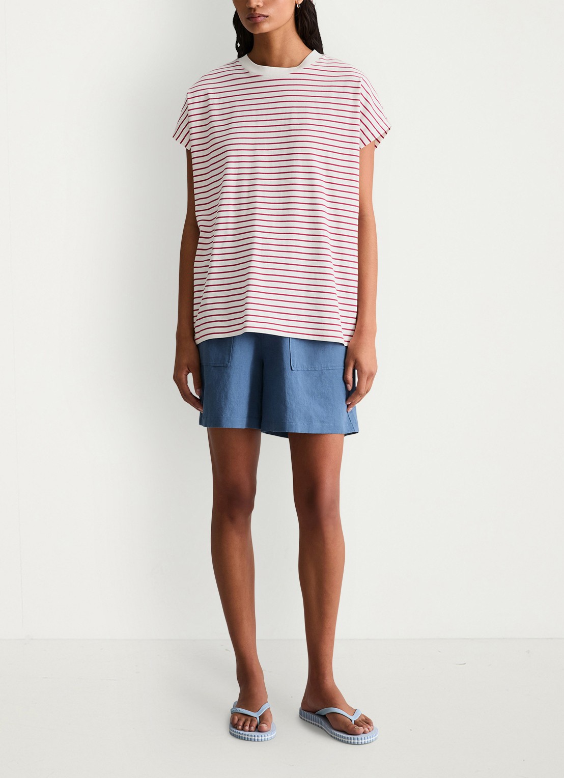 Marc O'Polo Denim T-shirt met streepprint - voorkant 2 donkerrood