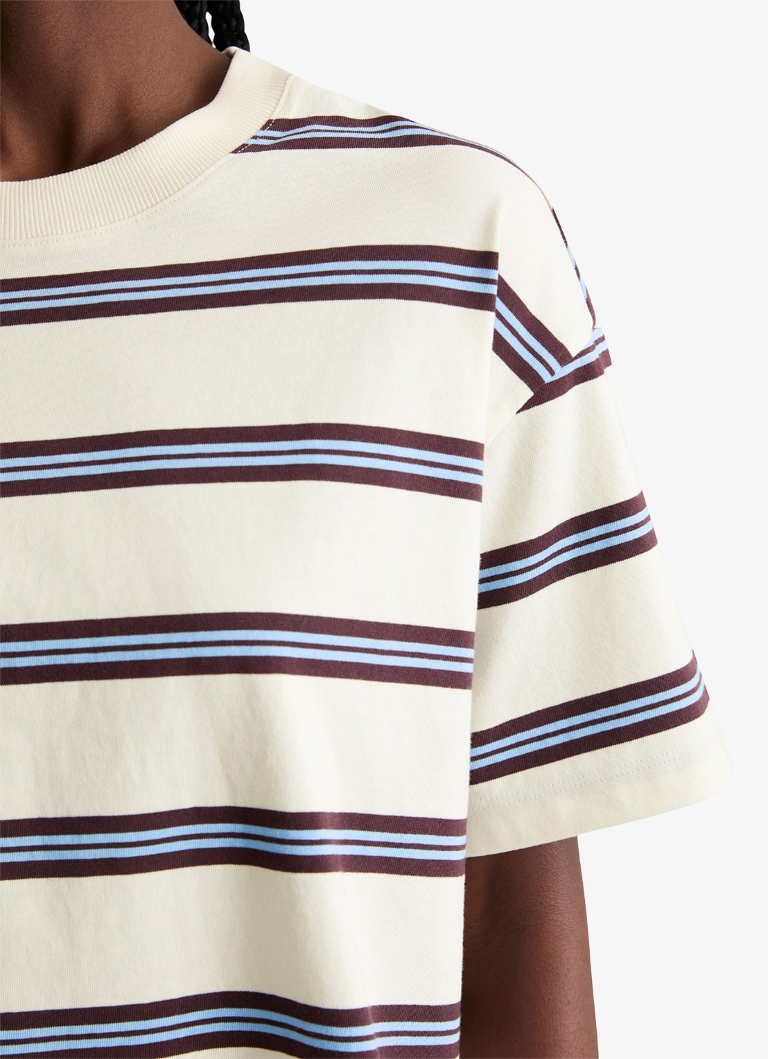 Marc O'Polo Denim T-shirt met streepprint - detail 2 offwhite_multi_01-1257 / wit