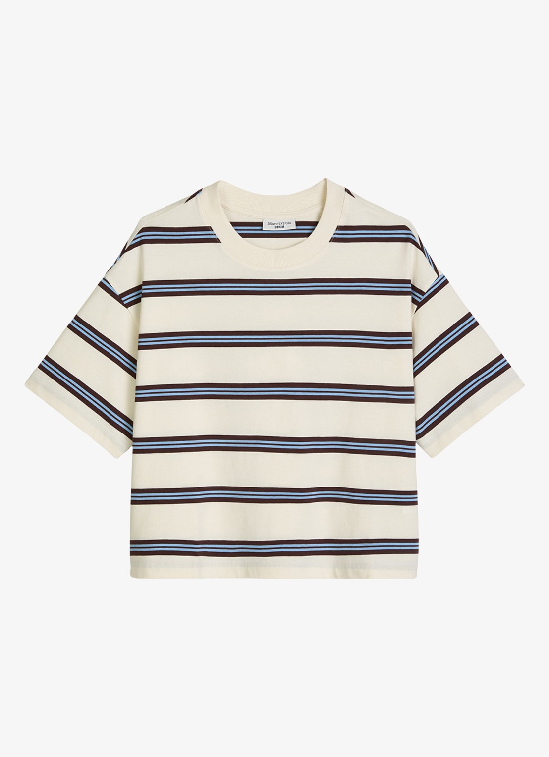 Marc O'Polo Denim T-shirt met streepprint - voorkant 4 offwhite_multi_01-1257 / wit