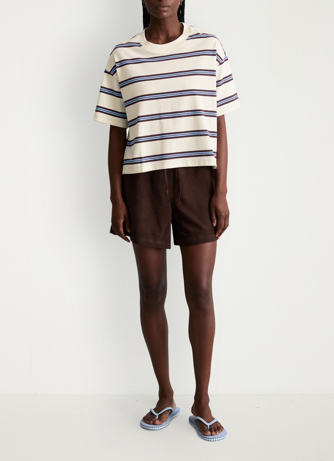 Marc O'Polo Denim T-shirt met streepprint - voorkant 5 offwhite_multi_01-1257 / wit
