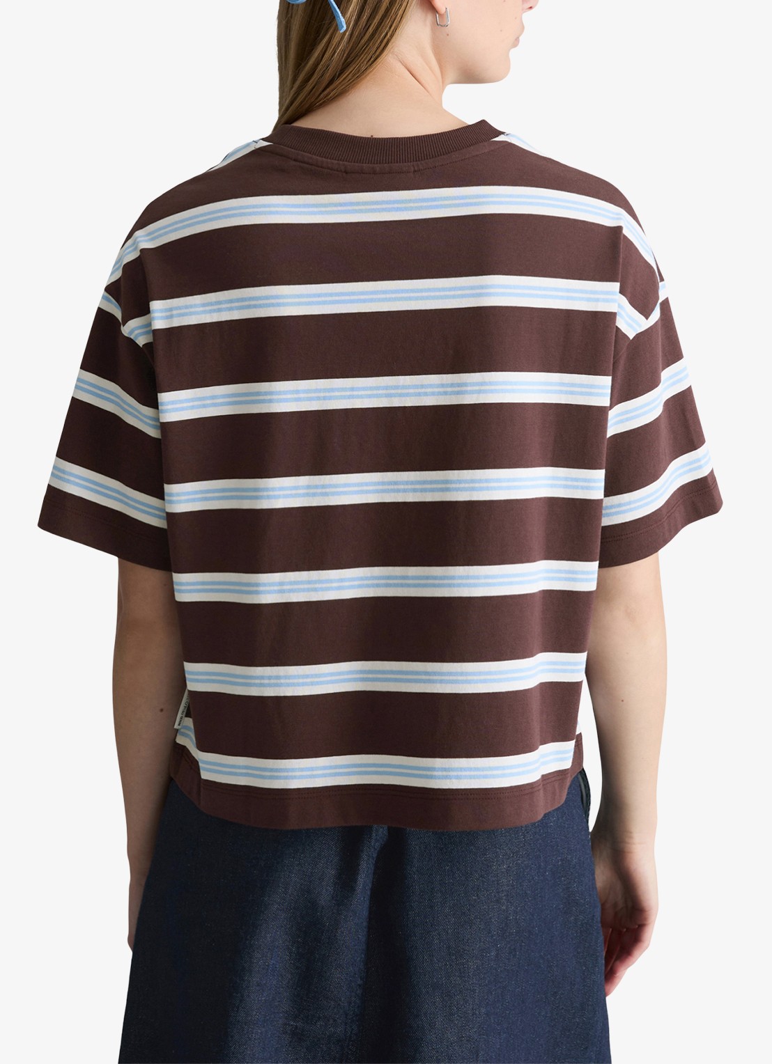 Marc O'Polo Denim T-shirt met streepprint - achterkant 3 dark brown_multi_02-1544 / bruin