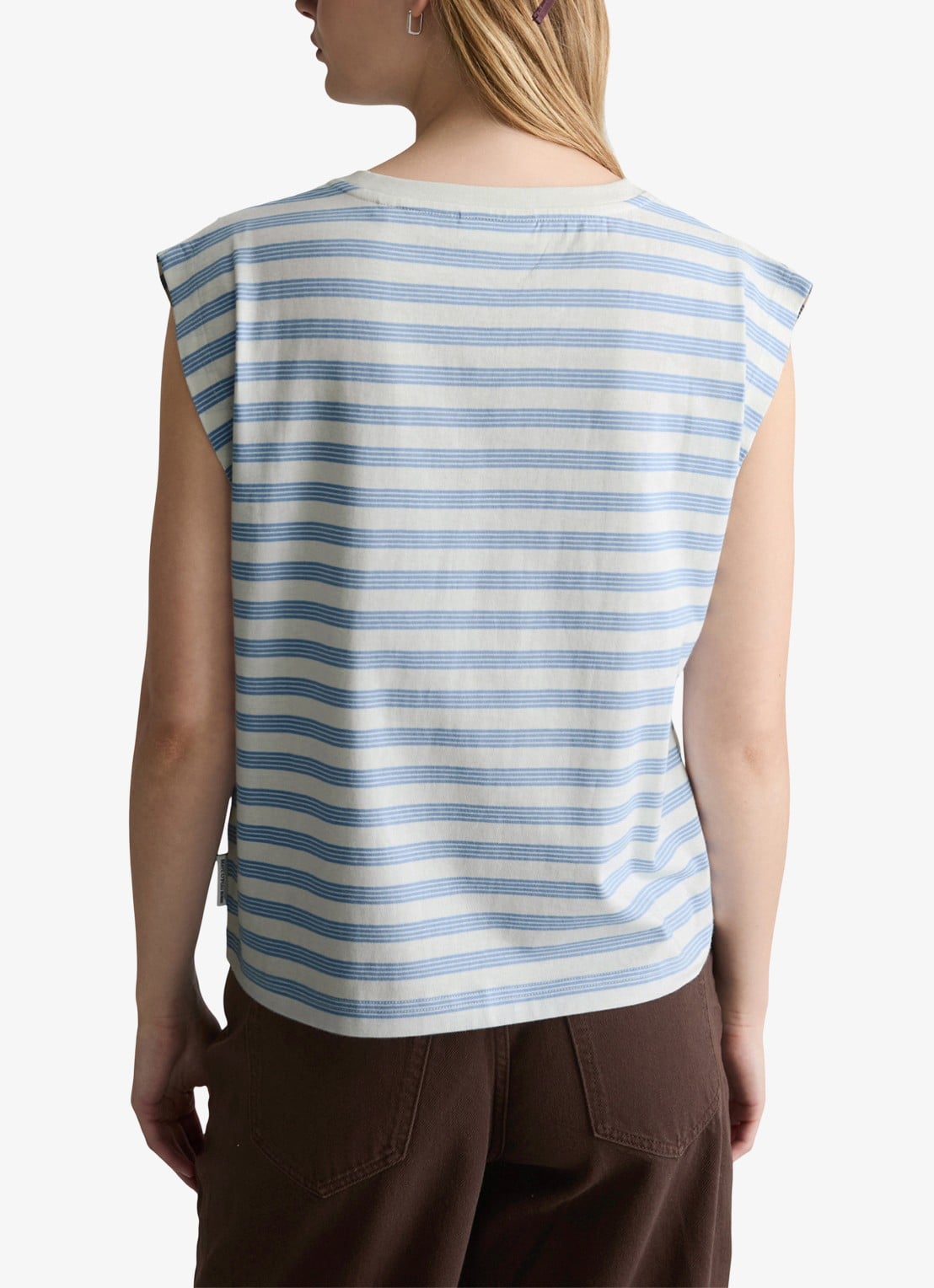 Marc O'Polo Denim T-shirt met streepprint - achterkant 5 offwhite_multi_06-1262 / wit