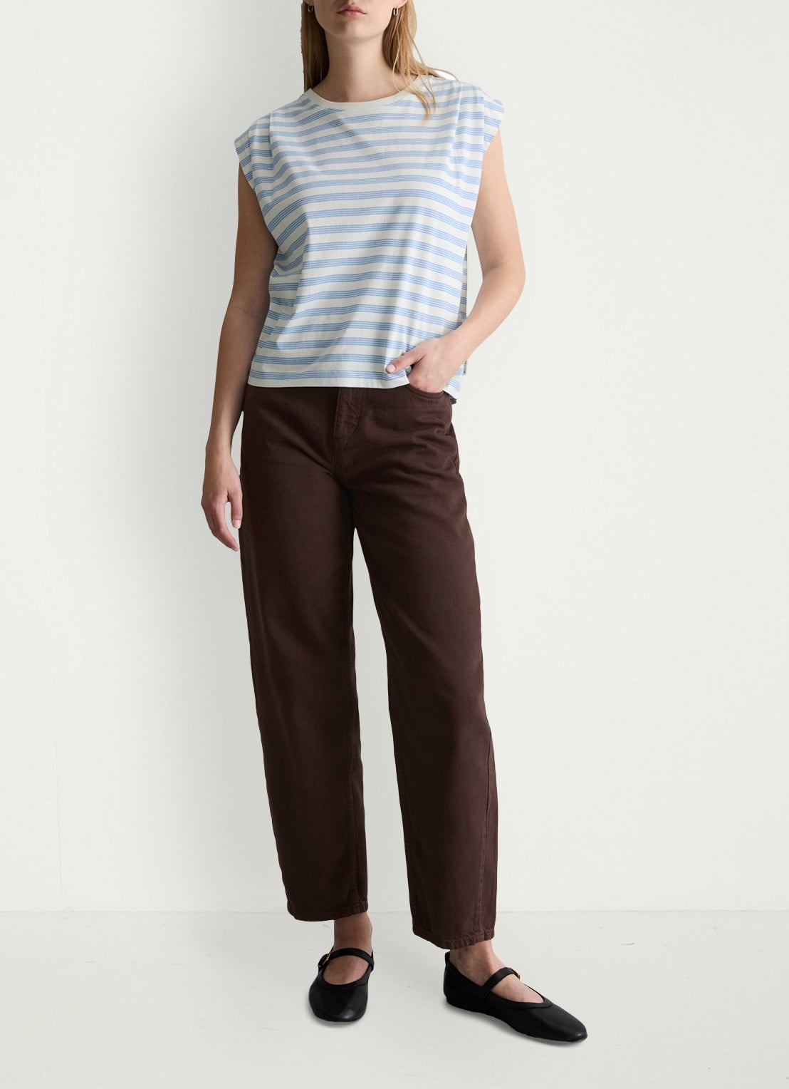 Marc O'Polo Denim T-shirt met streepprint - voorkant 2 offwhite_multi_06-1262 / wit