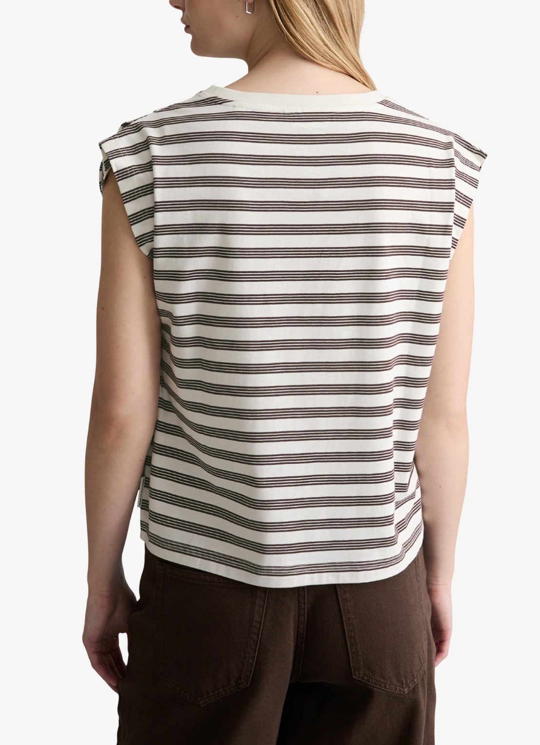 Marc O'Polo Denim T-shirt met streepprint - achterkant offwhite_multi_07-1263 / wit