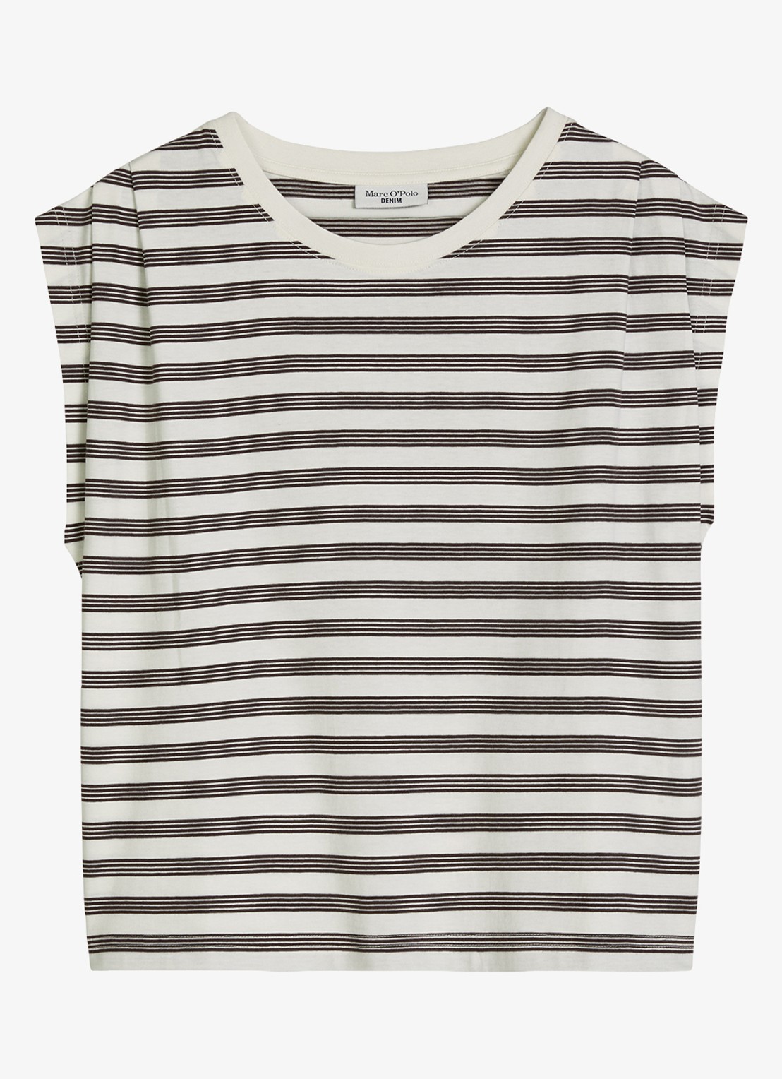 Marc O'Polo Denim T-shirt met streepprint - voorkant 4 offwhite_multi_07-1263 / wit