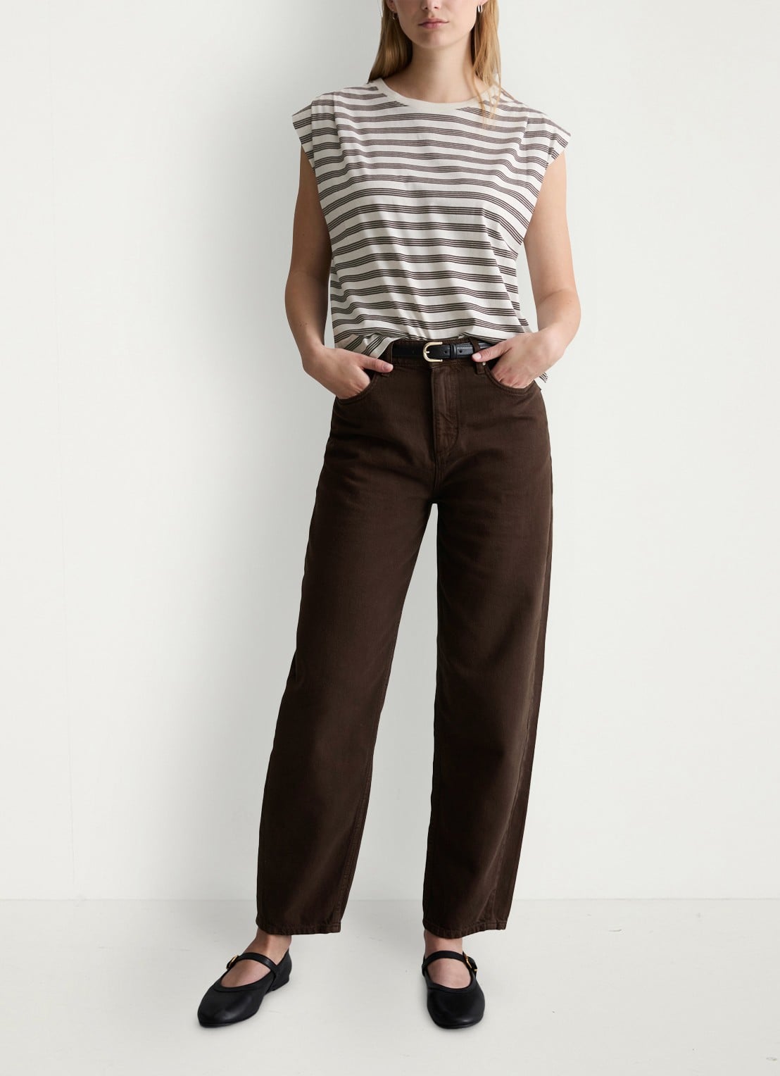 Marc O'Polo Denim T-shirt met streepprint - voorkant 5 offwhite_multi_07-1263 / wit