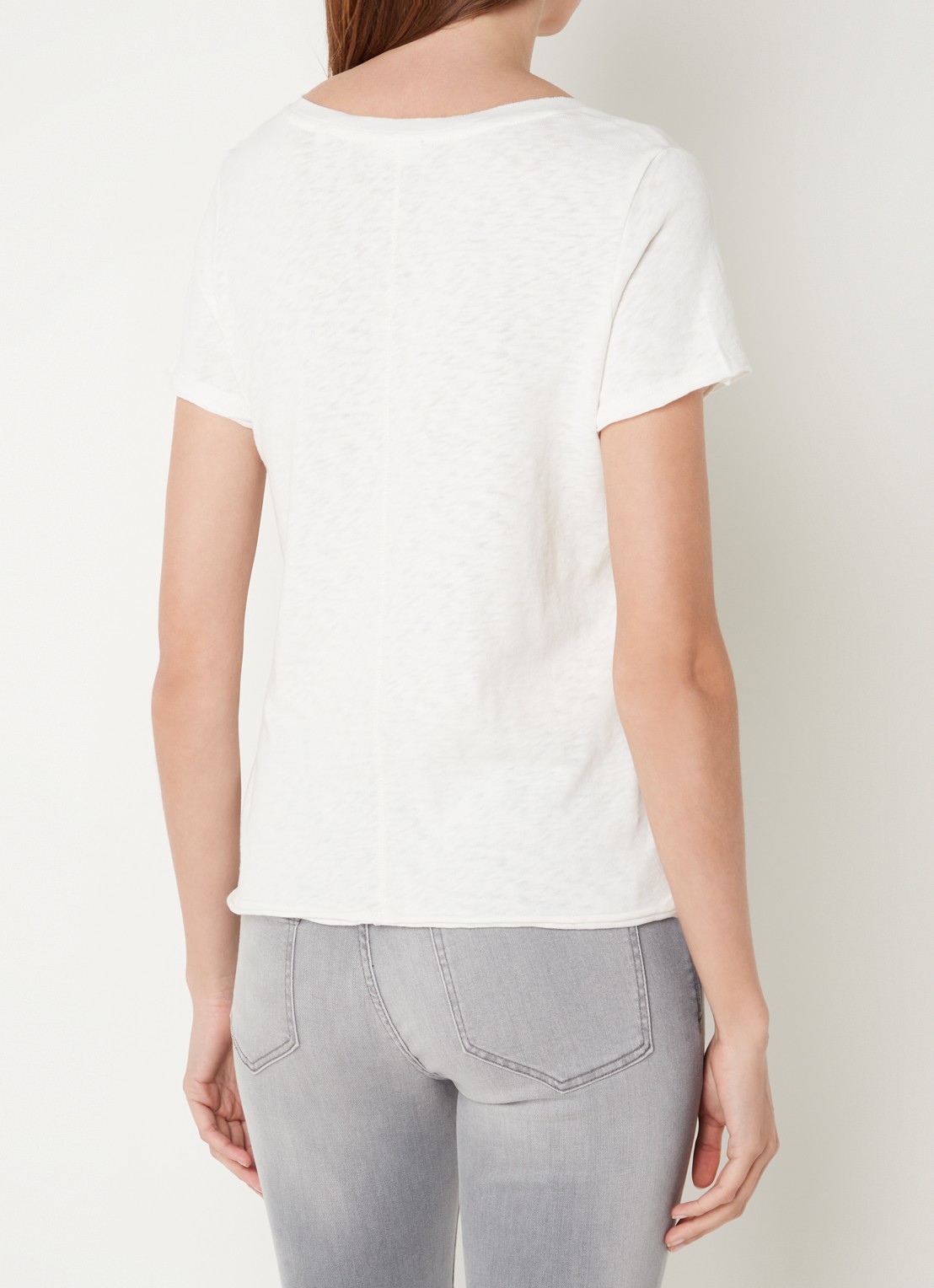 Marc O'Polo Denim T-shirt met V-hals - achterkant 2 gebroken wit
