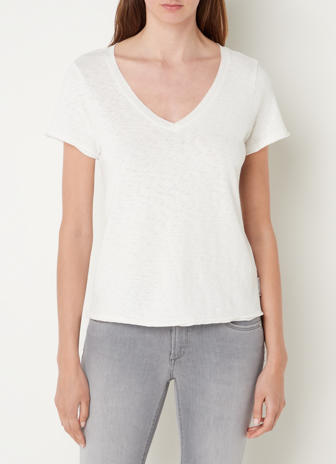 Marc O'Polo Denim T-shirt met V-hals - detail gebroken wit