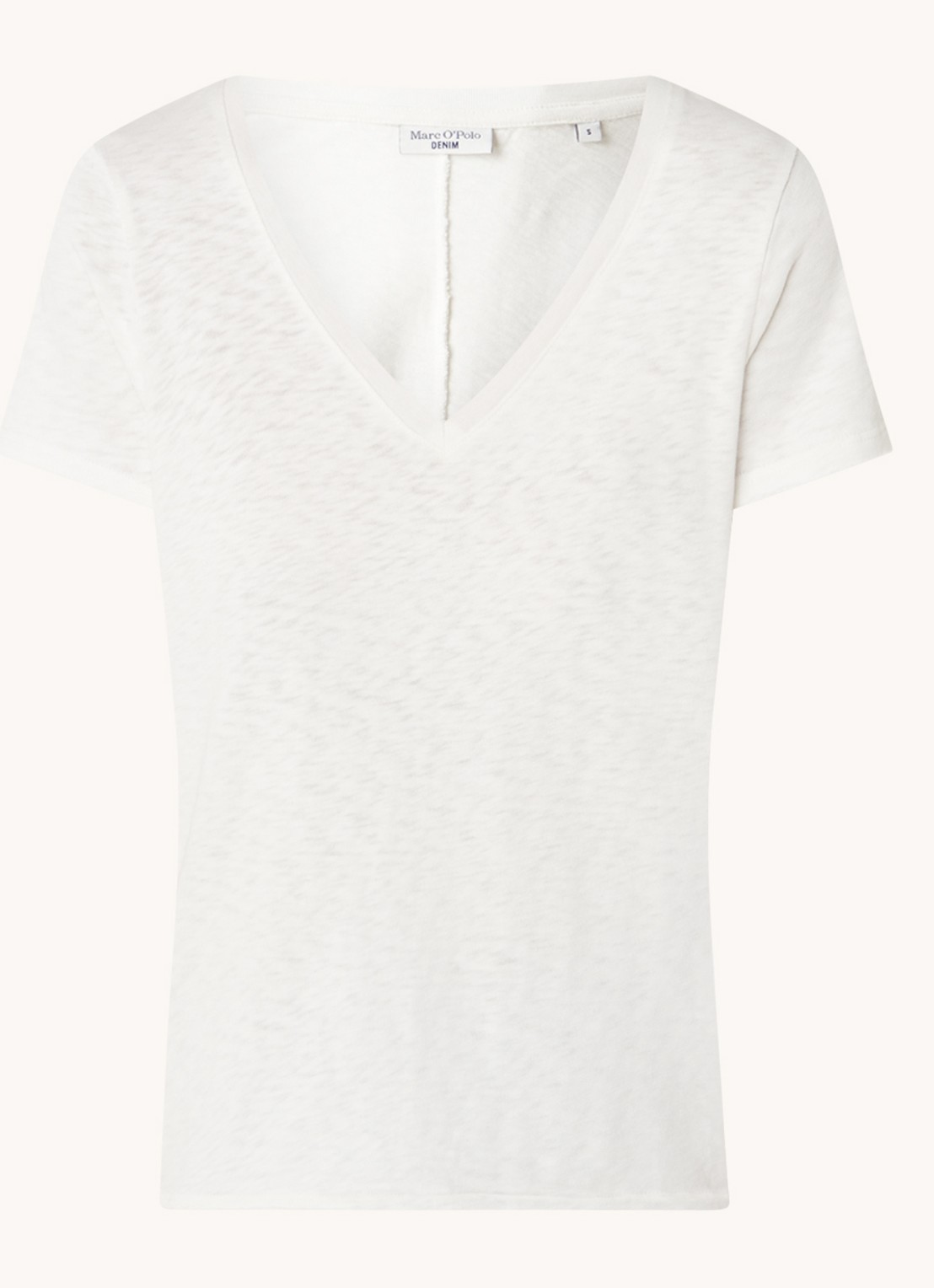 Marc O'Polo Denim T-shirt met V-hals - voorkant 3 gebroken wit