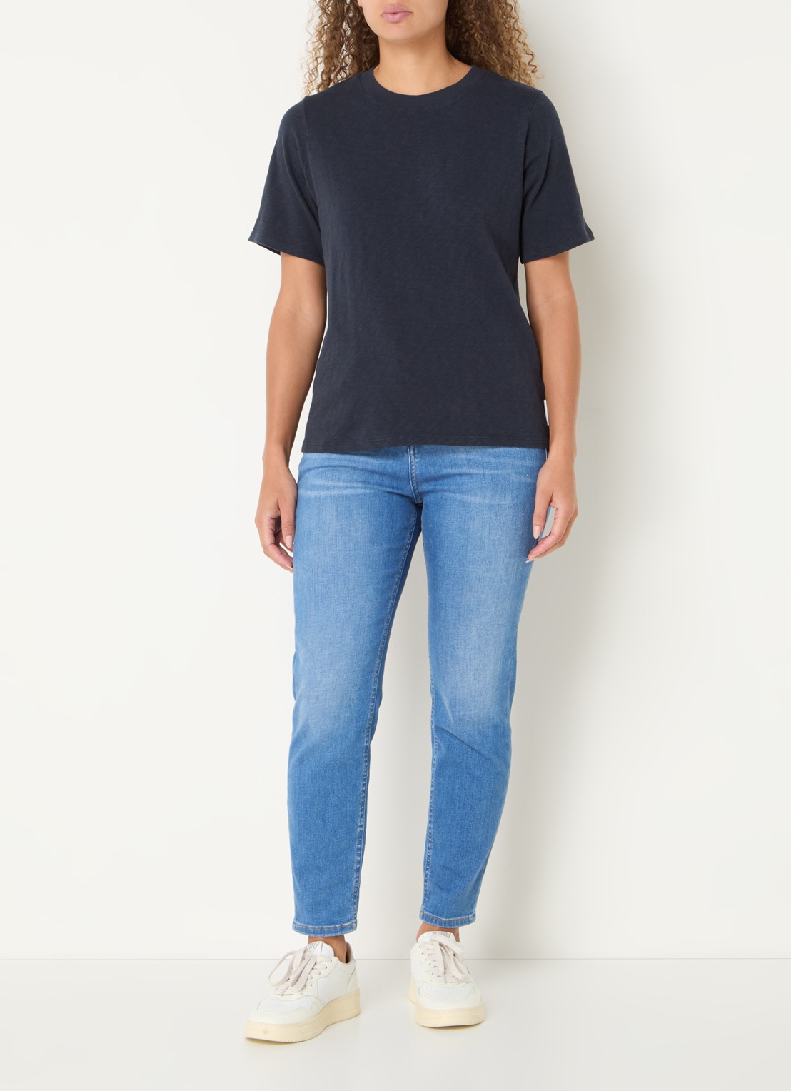 Marc O'Polo Denim T-shirt van  katoen - voorkant 3 donkerblauw