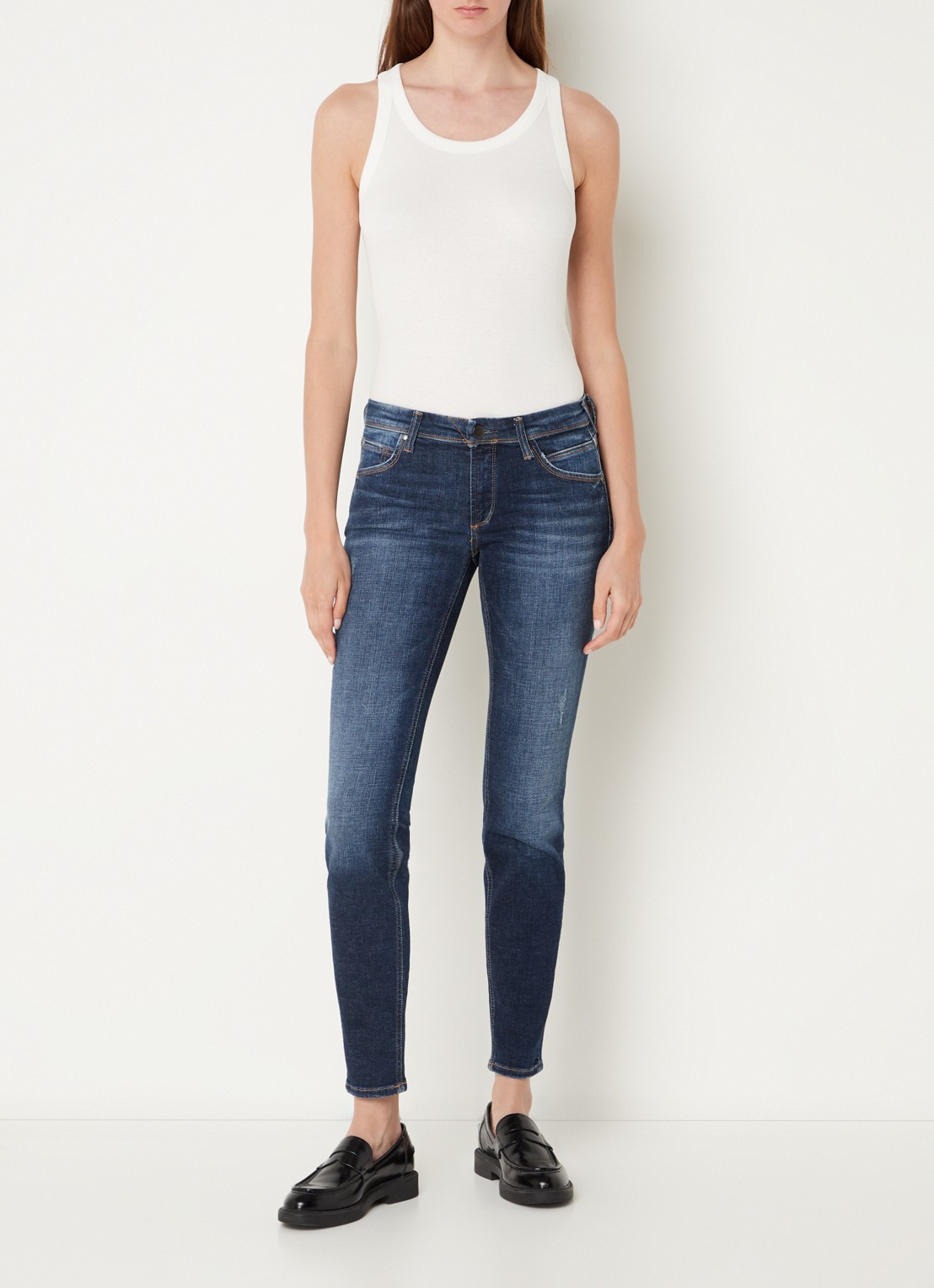 Marc O'Polo Denim Tanktop met ribstructuur - voorkant 2 gebroken wit