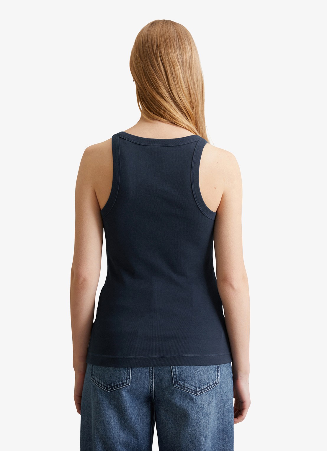 Marc O'Polo Denim Tanktop met ribstructuur - achterkant 4 donkerblauw