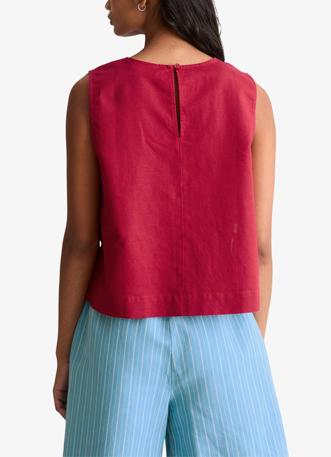 Marc O'Polo Denim Top met gestrikt detail - achterkant 3 kersenrood