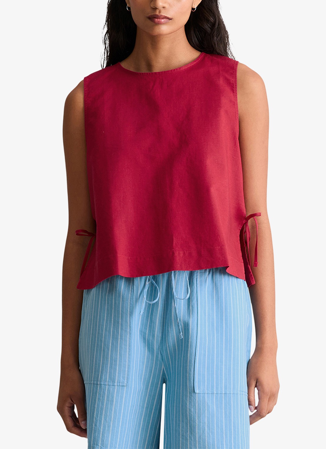 Marc O'Polo Denim Top met gestrikt detail - detail kersenrood