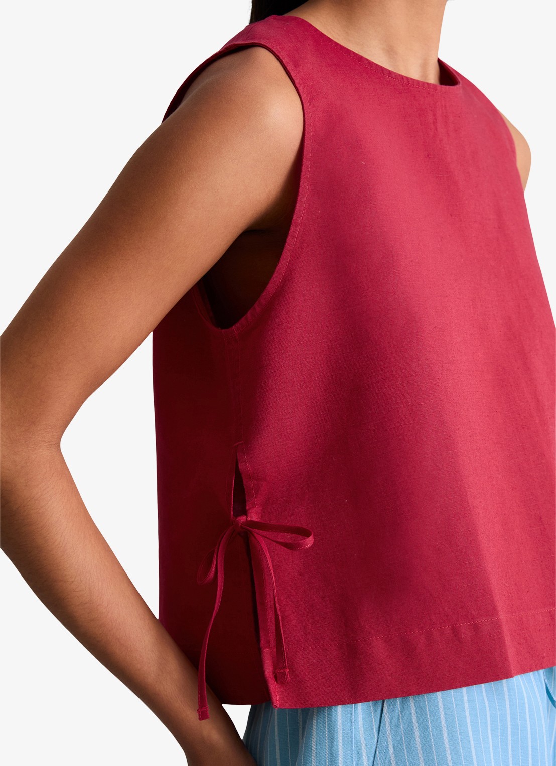 Marc O'Polo Denim Top met gestrikt detail - detail 2 kersenrood