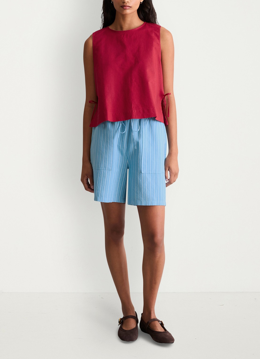 Marc O'Polo Denim Top met gestrikt detail - voorkant 5 kersenrood