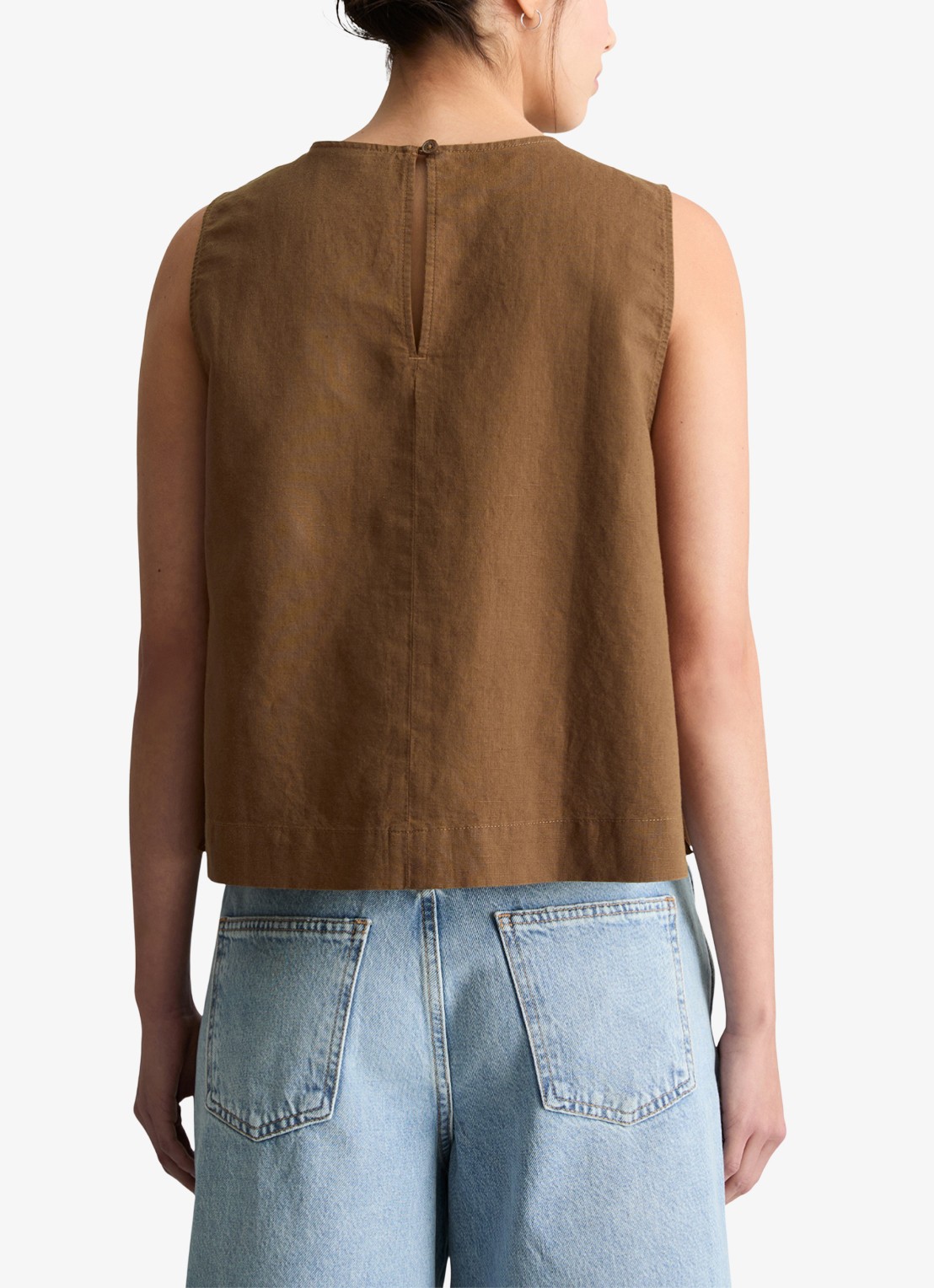 Marc O'Polo Denim Top met gestrikt detail - achterkant 5 umbra brown-1624 / bruin