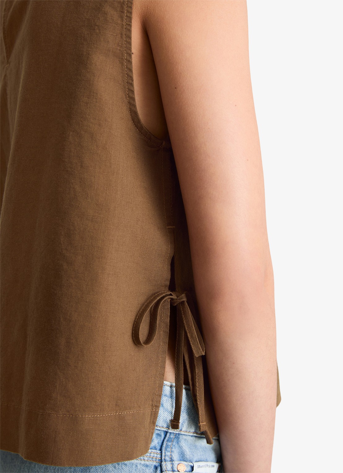 Marc O'Polo Denim Top met gestrikt detail - detail 4 umbra brown-1624 / bruin